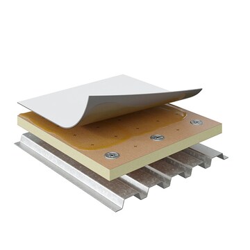 Components of the smooth TPO adhered roofing system by GAF with adhesive