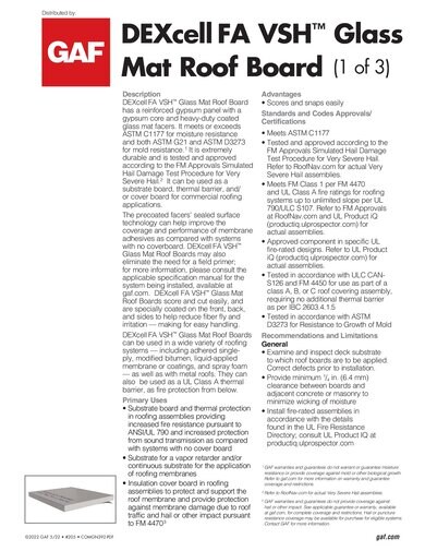 DEXcell FA VSH™ Glass Mat Roof Board - COMGN392