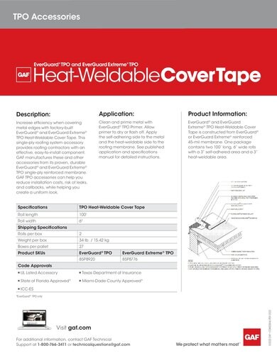 EverGuard® TPO and EverGuard® Extreme TPO Heat-Weldable Cover Tape - COMEG846