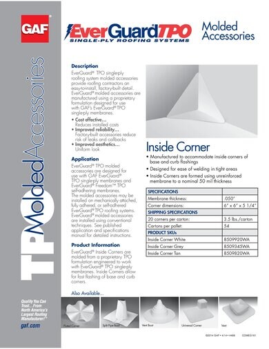 EverGuard® TPO Molded Inside Corner - COMEG161