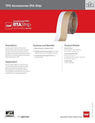 EverGuard® TPO RTA (Roof Transition Anchor) Strip - COMEG828