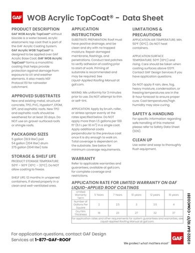 GAF WOB Acrylic TopCoat® - COMCO281