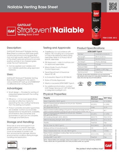 GAFGLAS® Stratavent® Nailable Venting Base Sheet - COMAS041