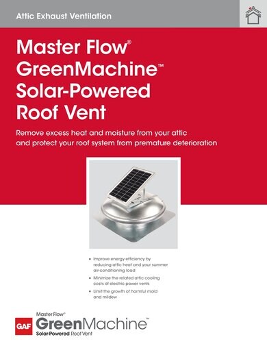 Master Flow® GreenMachine™ Solar-Powered Roof Vent - RESMF158