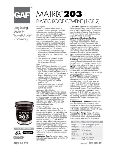 Matrix™ 203 Plastic Roof Cement