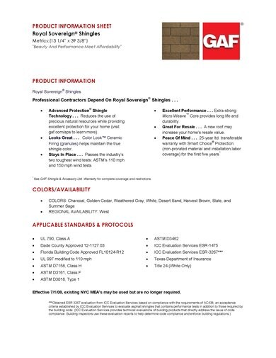 Royal Sovereign® Shingles - XX