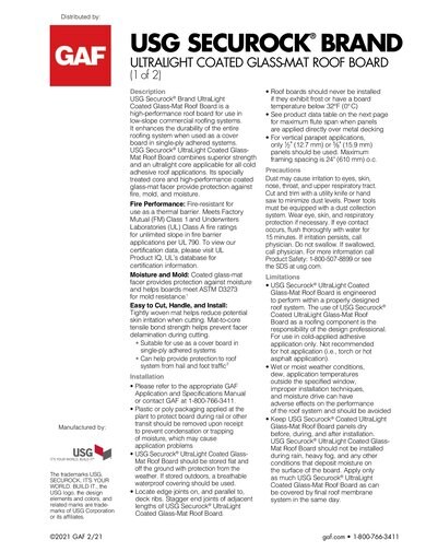 USG Securock® Brand UltraLight Coated Glass-Mat Roof Board