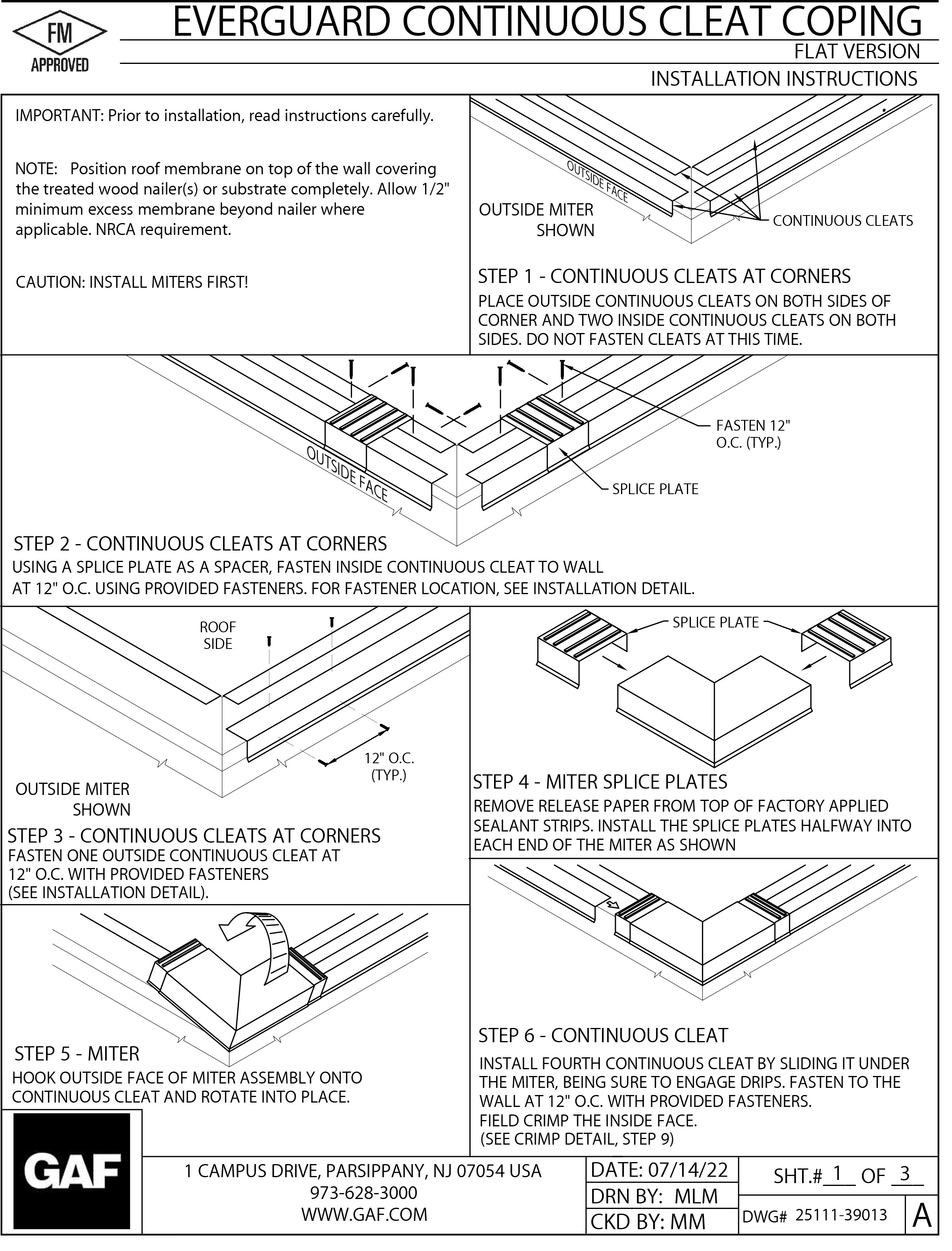 Everguard® Continuous Cleat Coping -  F - Installation Instructions