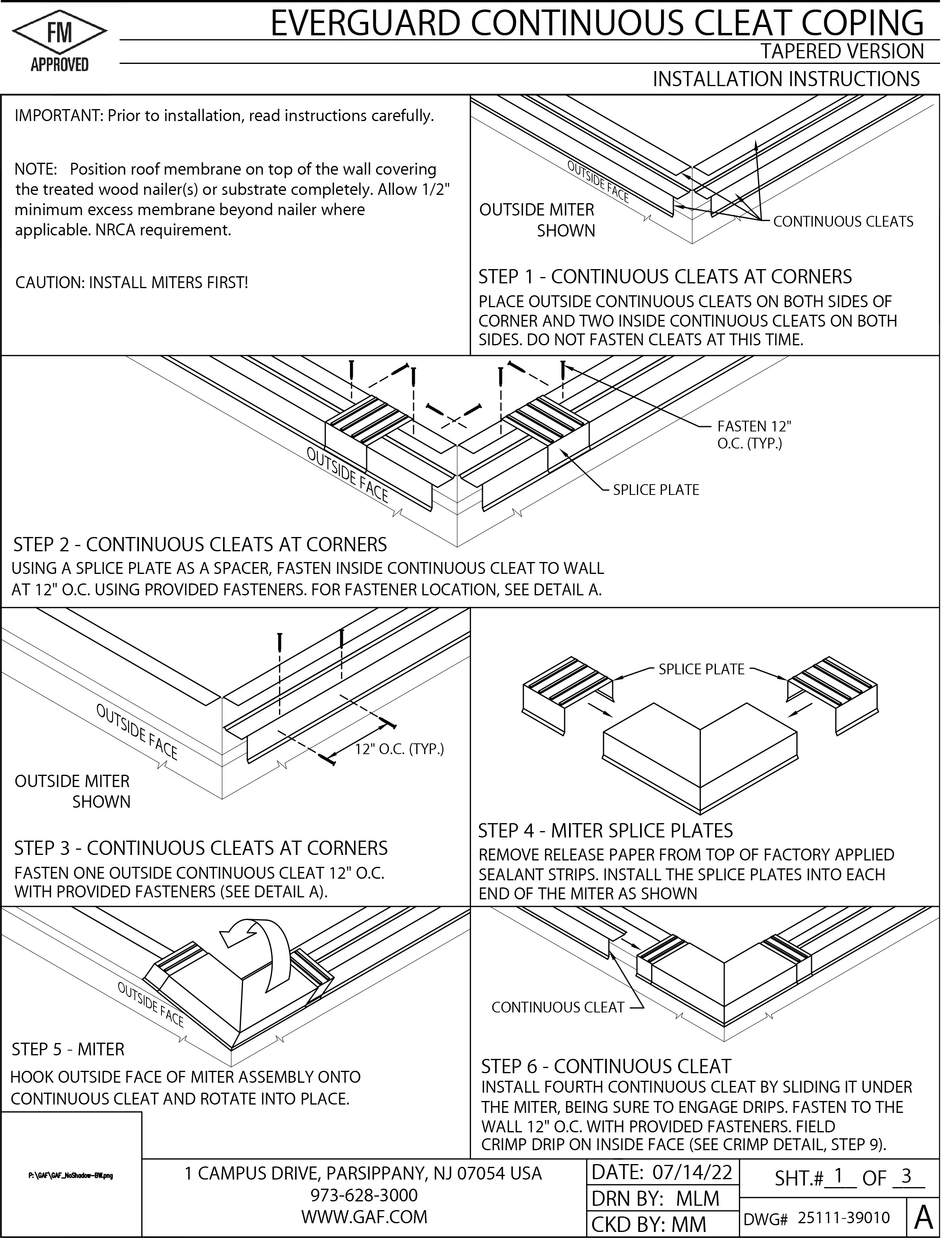 Everguard® Continuous Cleat Coping - T - Installation Instructions