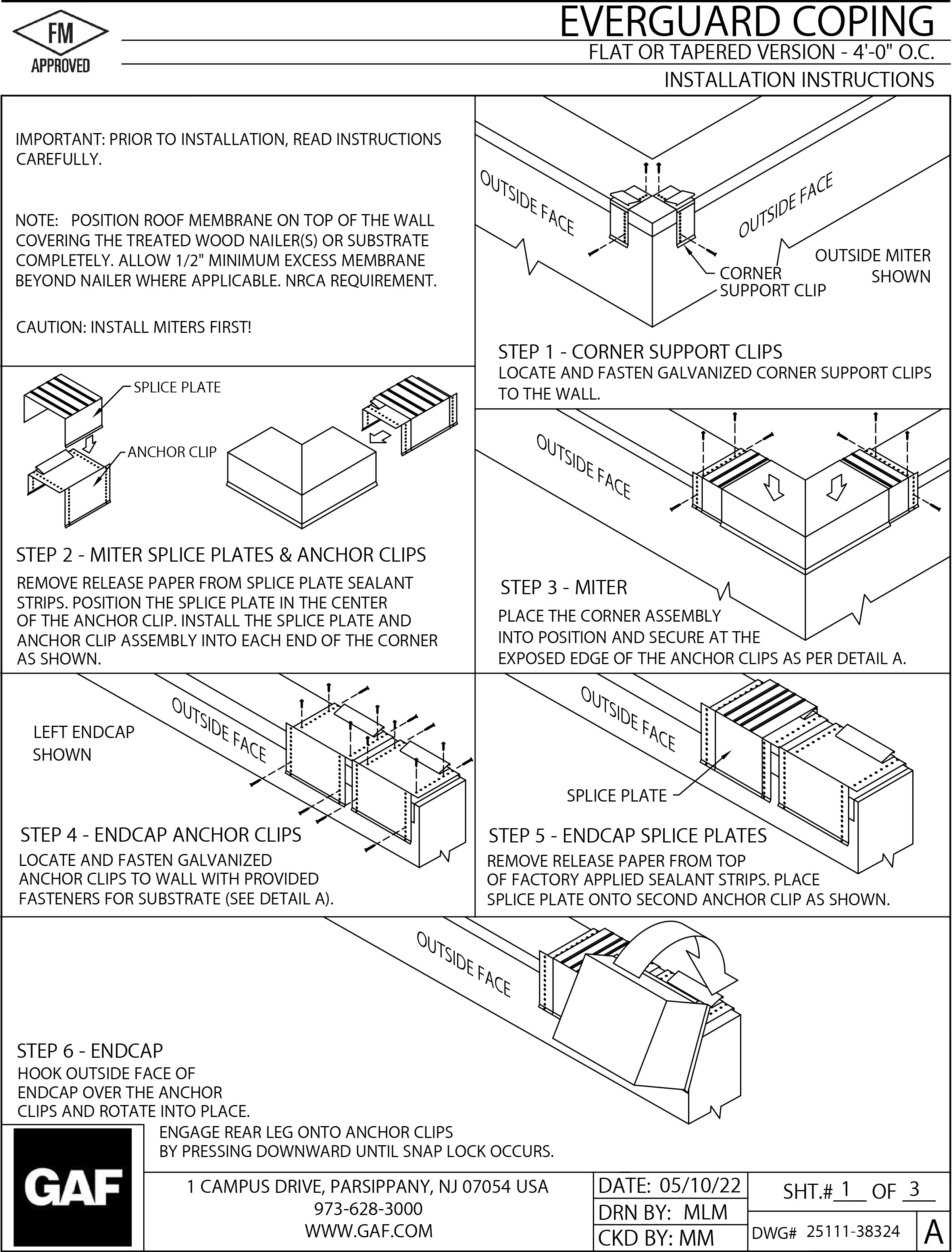 Everguard® Coping - F-T - 4'-0" O.C. Installation Instructions 