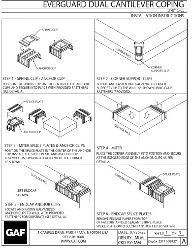 Everguard® Dual Cantilever Coping - T - 3'0" O.C Installation Instructions 