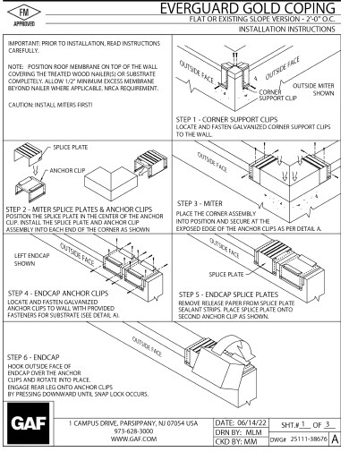 Everguard® Gold Coping - F-E - 2'-0" O.C. Installation Instructions 