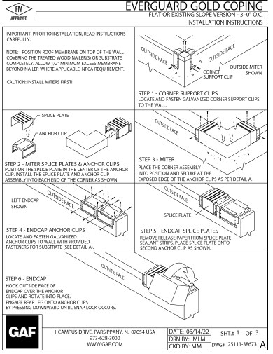 Everguard® Gold Coping - F-E - 3'-0" O.C. Installation Instructions 