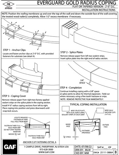 Everguard® Gold Radius Coping - F-E - 2'-0" O.C. Installation Instructions 