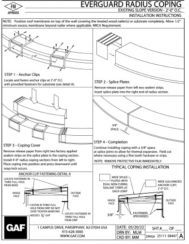 Everguard® Radius Coping - E-S - 2'-0" O.C. Installation Instructions 