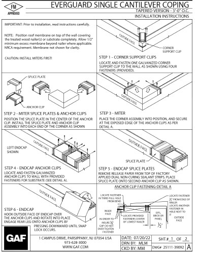 Everguard® Single Cantilever Coping - T - 3'0" O.C Installation Instructions 