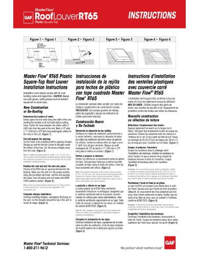 MasterFlow® RoofLouver RT65 Plastic Square Top Installation Instructions TRILINGUAL - RESMF177