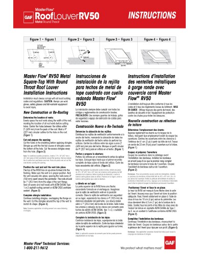 MasterFlow® RoofLouver RV50 Metal Round Throat Installation Instructions TRILINGUAL - RESMF180