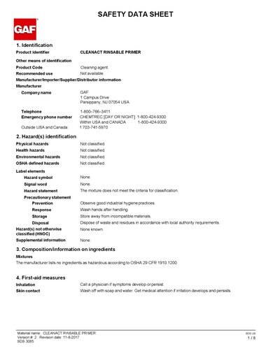 GAF EPDM Activator Cleaner SDS - 3085