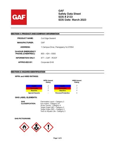EverGuard® TPO Cut Edge Sealant SDS - 2133