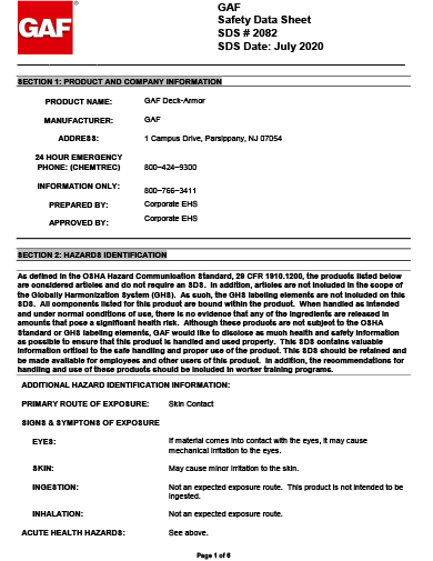 Deck-Armor™ Premium Breathable Roof Deck Protection SDS - 2082