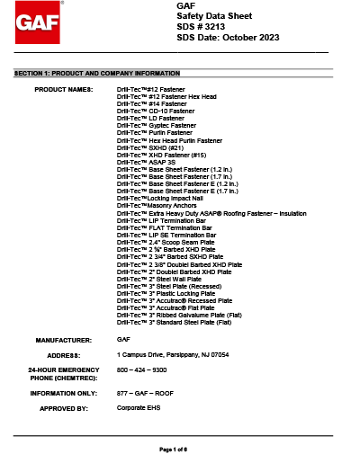 Drill-Tec™ Fasteners and Termination Bars SDS - 3213
