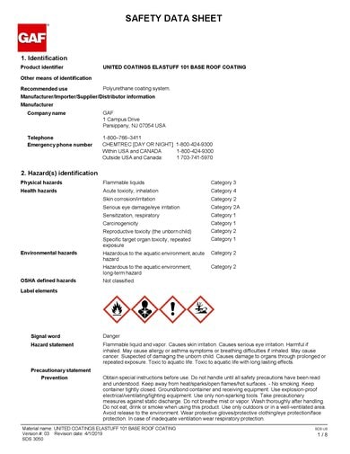 GAF Elastuff® 101 Base Roof Coating SDS - 3050