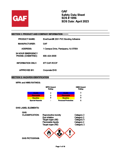 EverGuard® PVC #2331 Bonding Adhesive SDS - 1096