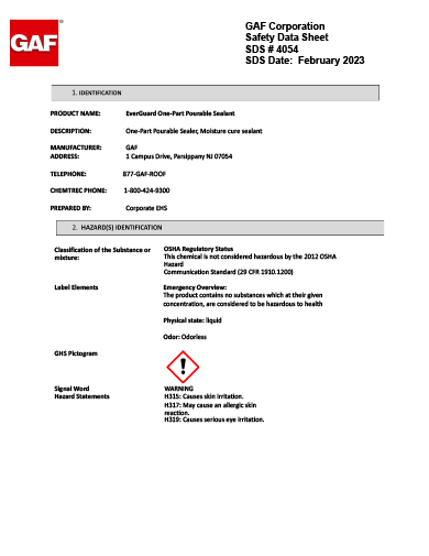 EverGuard®  One-Part Pourable Sealant SDS - 4054