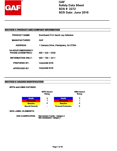 EverGuard®  PVC Quick-Lay Adhesive SDS - 2272