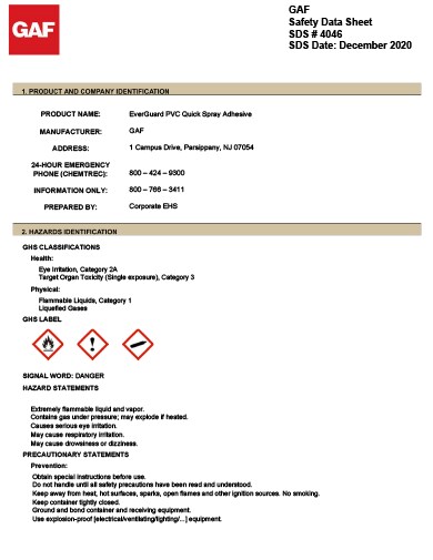 EverGuard® PVC Quick-Spray Adhesive SDS - 4046