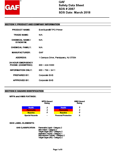 EverGuard® TPO Primer SDS - 2087