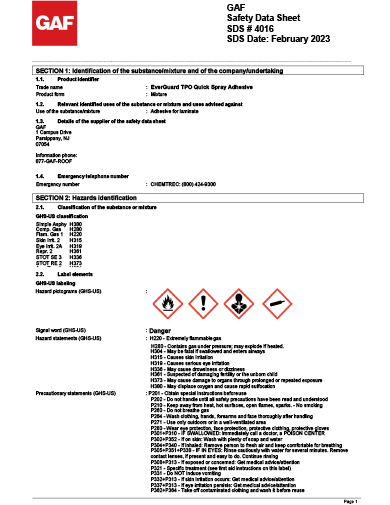 EverGuard® TPO Quick Spray Adhesive SDS - 4016