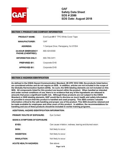 EverGuard® TPO Cover Tape SDS - 2086