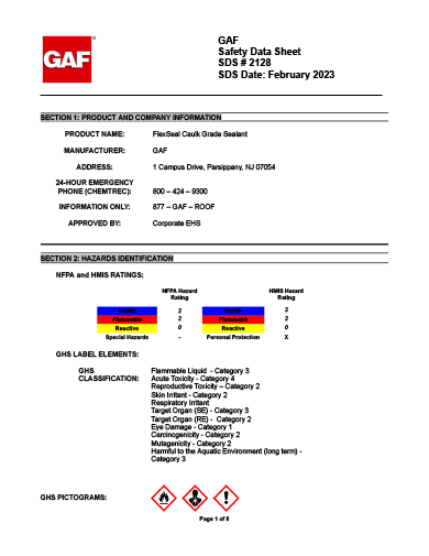 TOPCOAT® FlexSeal™ Caulk Grade SDS - 2128