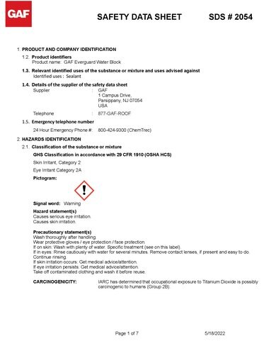 EverGuard® Water‑Block Mastic SDS - 2054