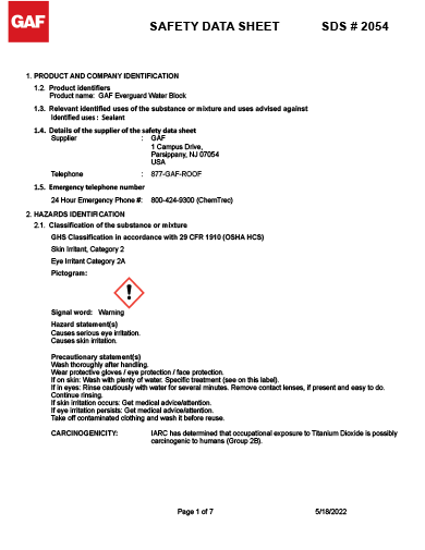 EverGuard® Water-Block Mastic SDS - 2054