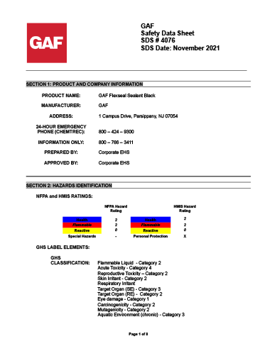 FlexSeal™ Sealant Black SDS - 4076