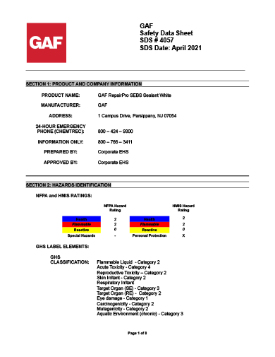 RepairPro Sealant White SDS - 4057