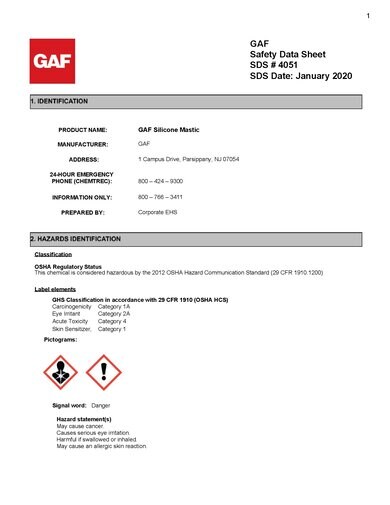 GAF Silicone Mastic SDS - 4051