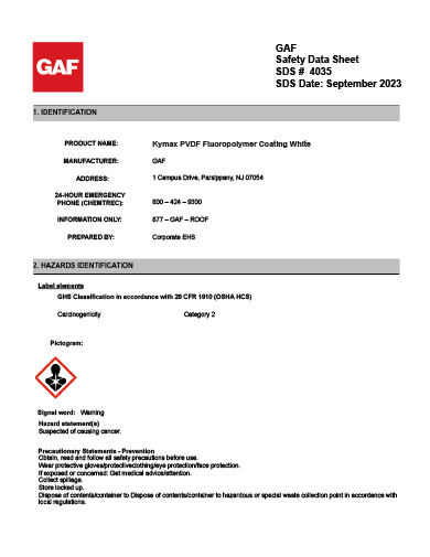 GAF Kymax Coating White SDS - 3035