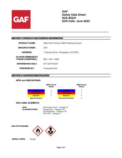MATRIX™ 201 Premium SBS Flashing Cement SDS - 2221