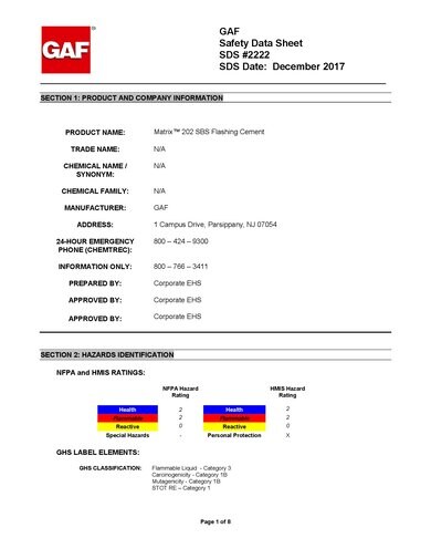 MATRIX™ 202 SBS Flashing Cement SDS - 2222