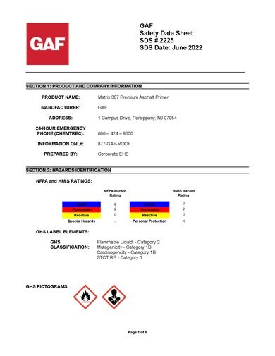 MATRIX™ 307 Premium Asphalt Primer SDS - 2225