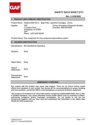 OlyBond500™ Insulation Adhesive Part 2 SDS - 2171