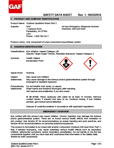 OlyBond500™ SpotShot Green Part 2 SDS - 2163