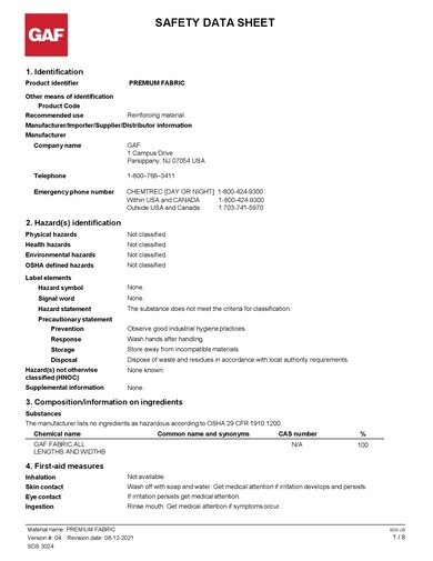 GAF Premium Fabric SDS - 3024
