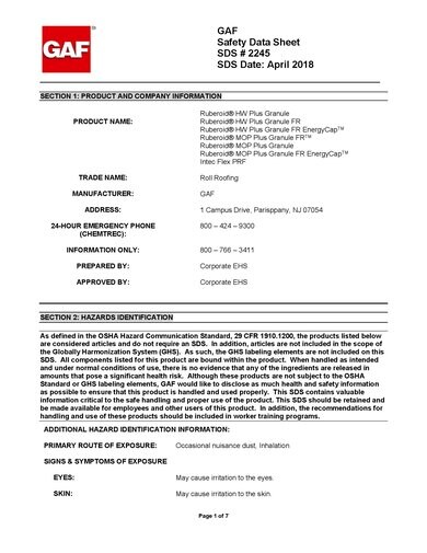 Ruberoid® HW/MOP Plus Granule SDS - 2245