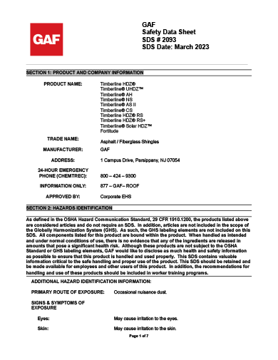 Shingles - Laminated SDS - 2093