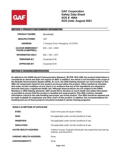 STRUCTODEK® HD Fiberboard SDS - 4064